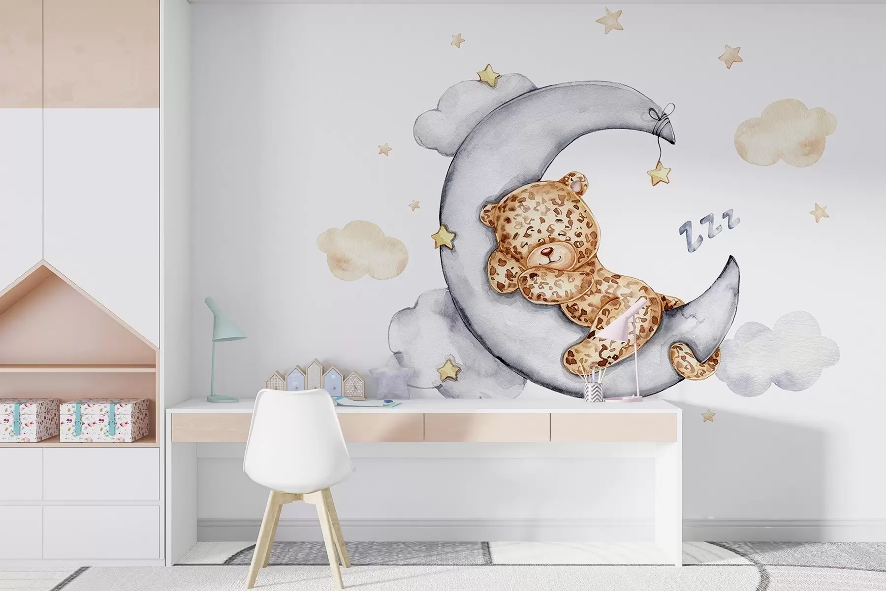 murales de pared Leopardo dormilón en la luna w00083