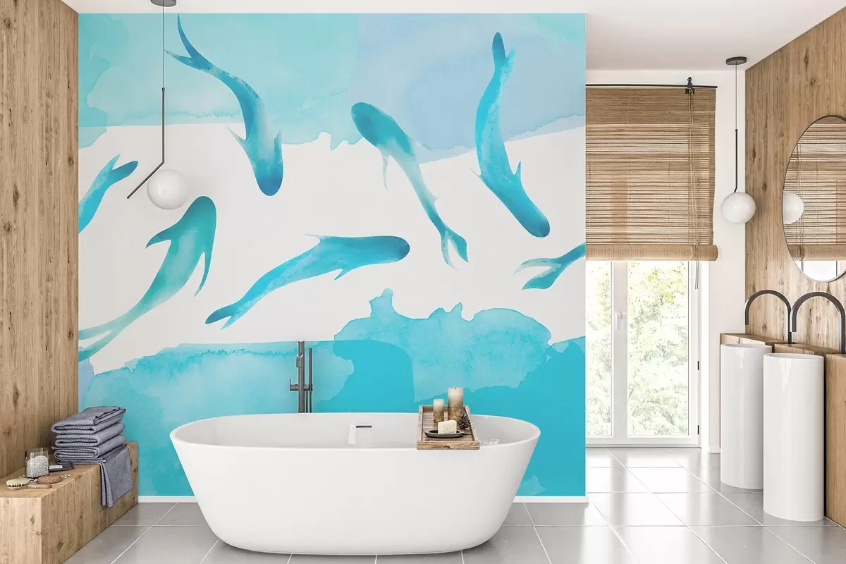 murales de pared Nadar en tranquilas aguas azules w00513