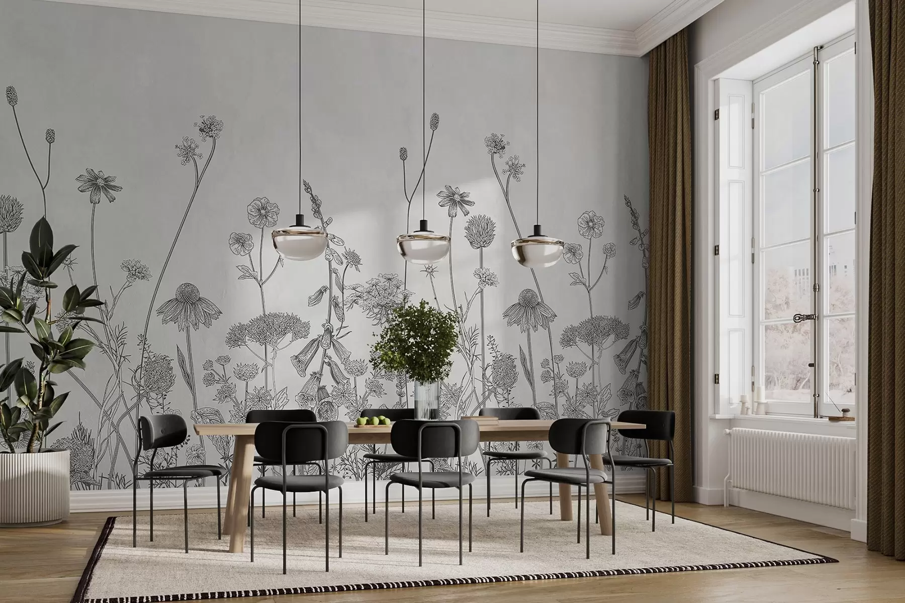 murales de pared Elegantes flores en diseño monocromo w00518v1
