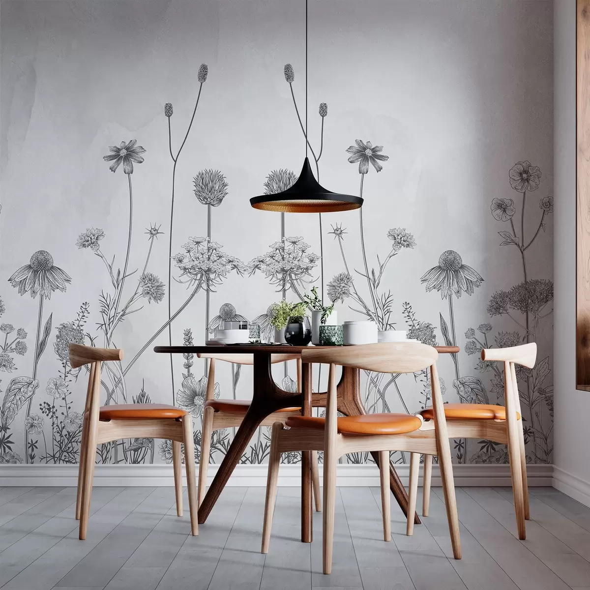 murales de pared Elegantes flores en diseño monocromo w00518v1