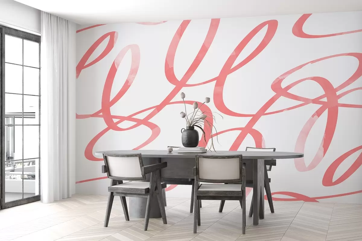 murales de pared Juguetones remolinos en suaves tonos coral w00615