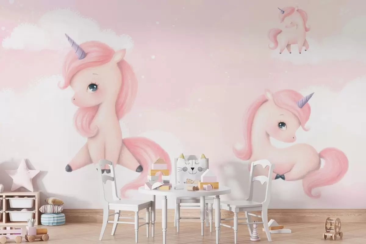 murales de pared Bonitos unicornios en un cielo de ensueño w00655