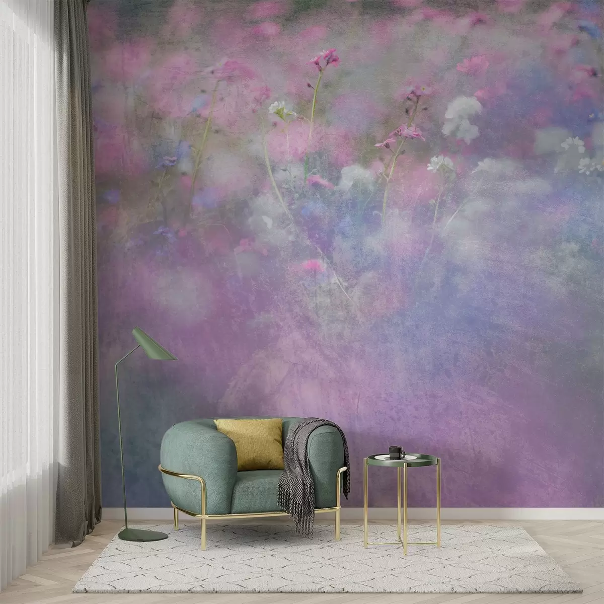 murales de pared Delicadas flores en suaves tonos pastel w00700