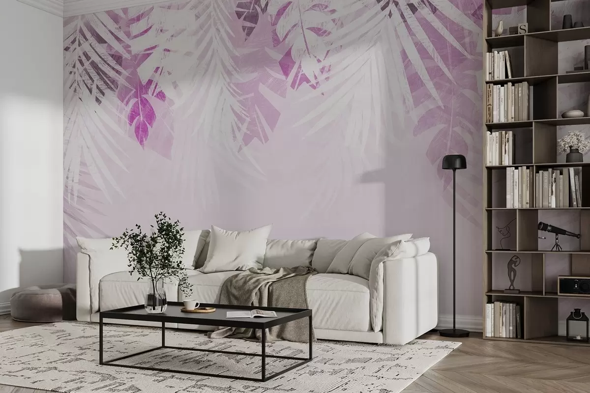 murales de pared Tonos suaves y suaves motivos de hojas w00793v2