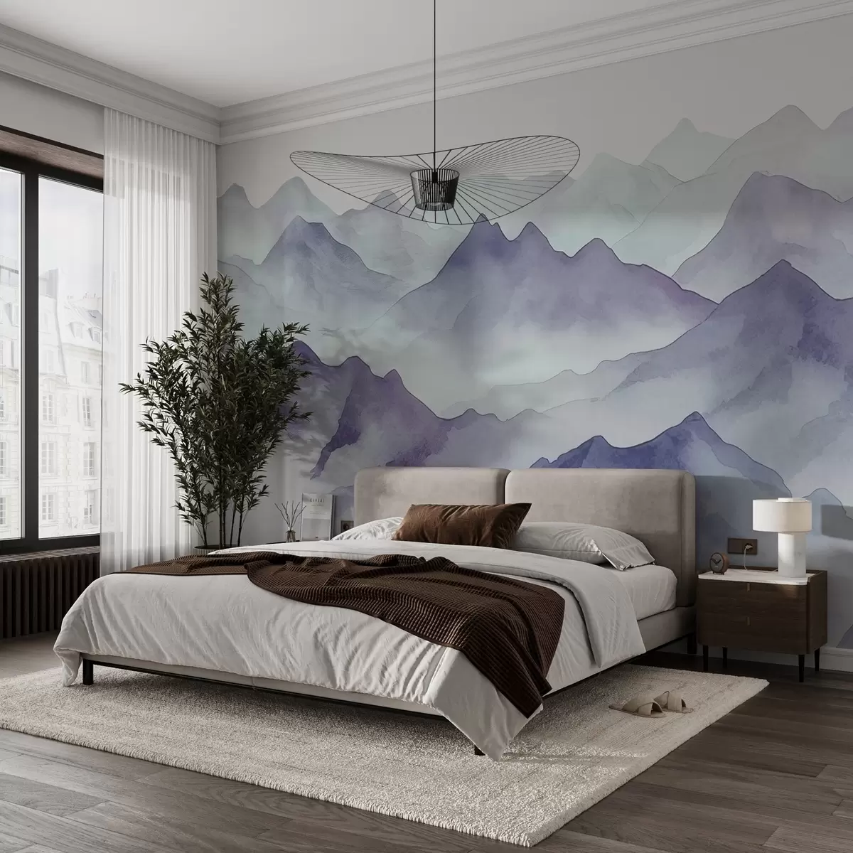 murales de pared Montañas brumosas en tonos suaves w00841v1
