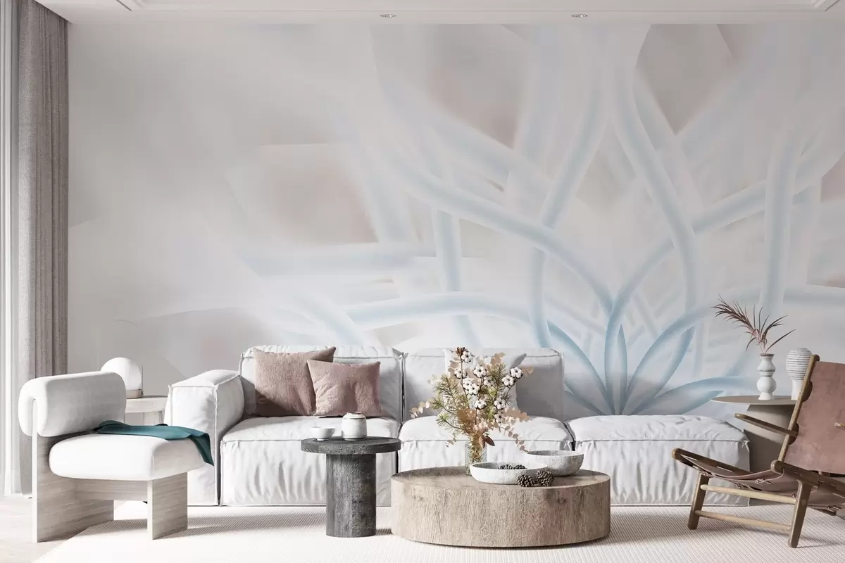 murales de pared Gran flor futurista en delicados y vaporosos colores pastel w02081