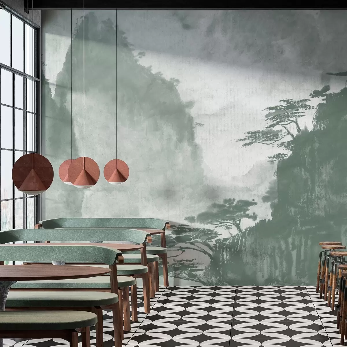 murales de pared Sereno paisaje de montaña en monocromo u98743v1