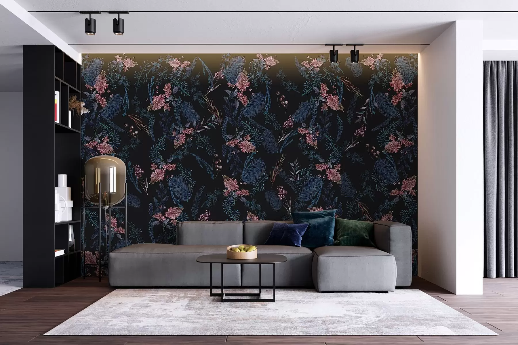 murales de pared Motivo floral con fondo oscuro u98775
