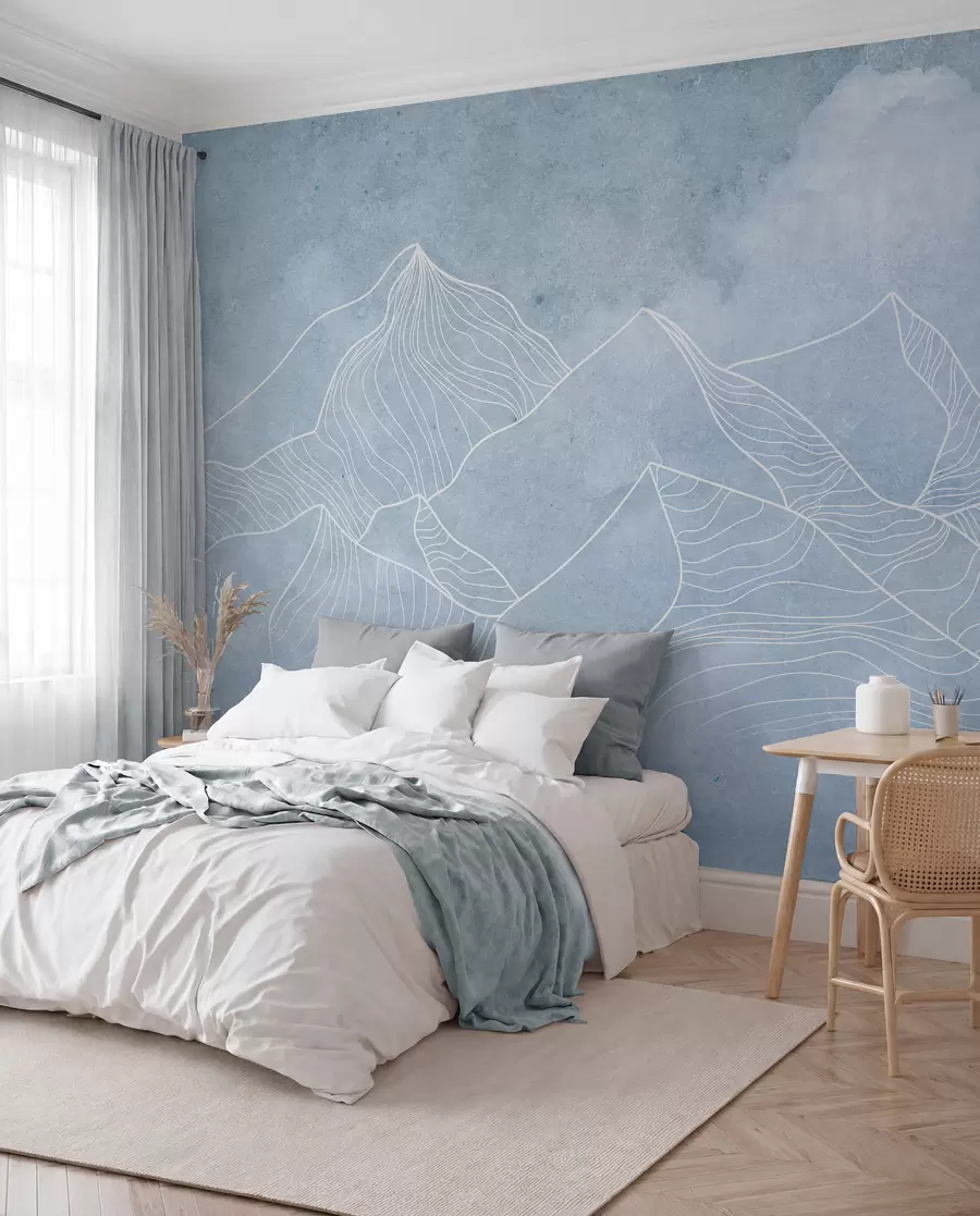murales de pared Montañas serenas en suaves tonos azules u98839v1