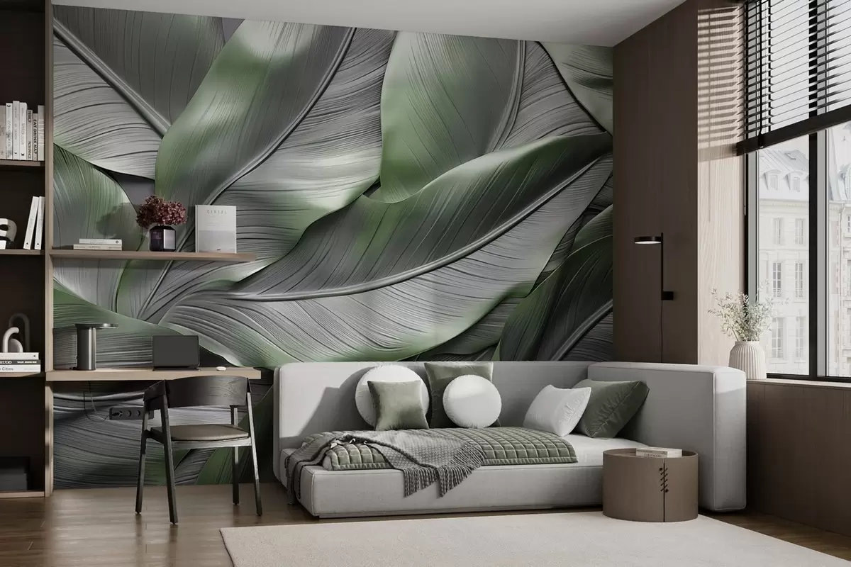 murales de pared Hojas de plátano volumétricas w08394v3