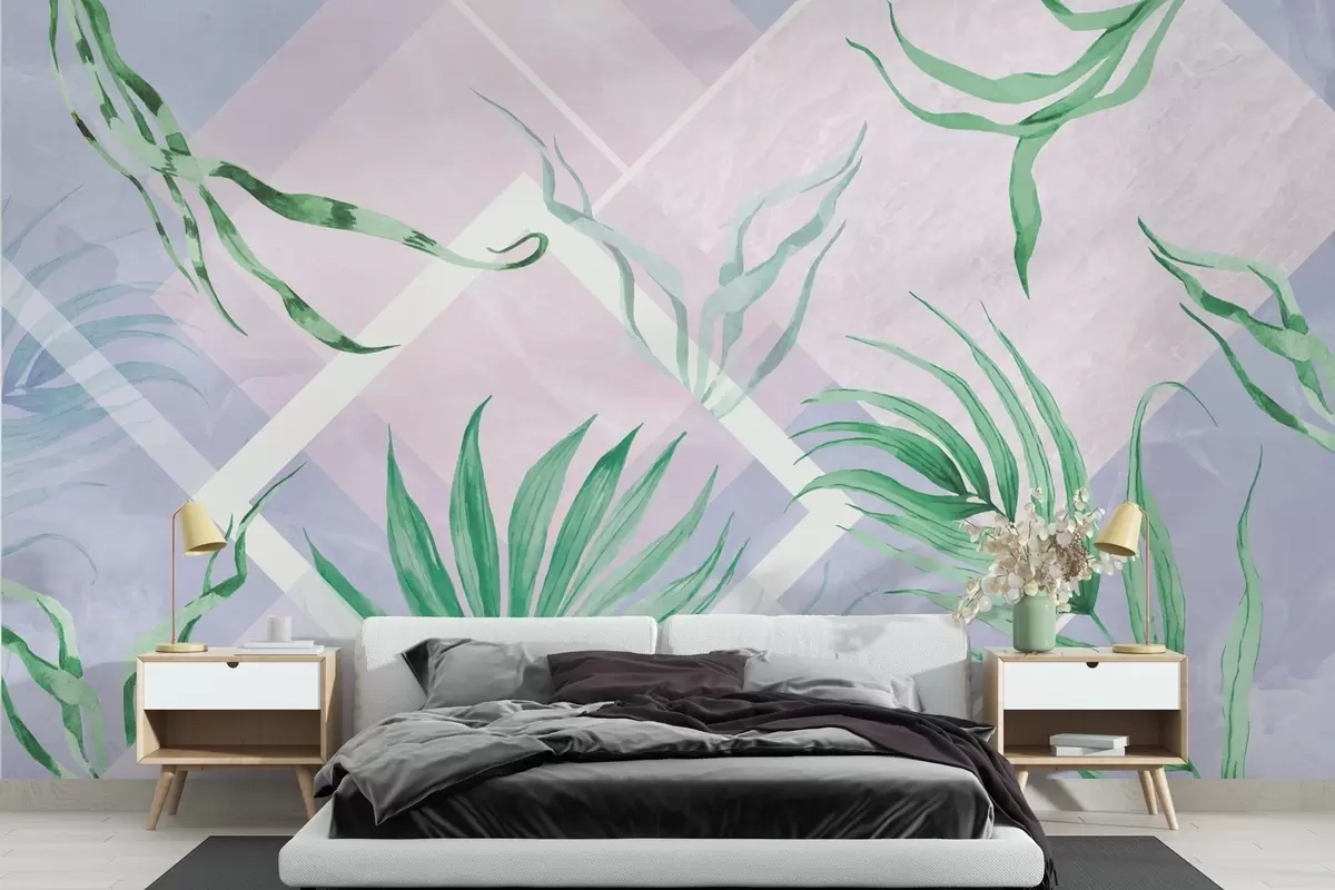 murales de pared Plantas tropicales y formas geométricas w01625