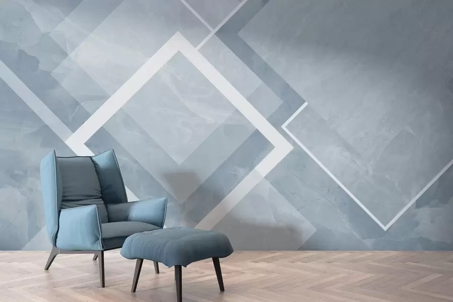 murales de pared Geometría en tonos azules w02062v3