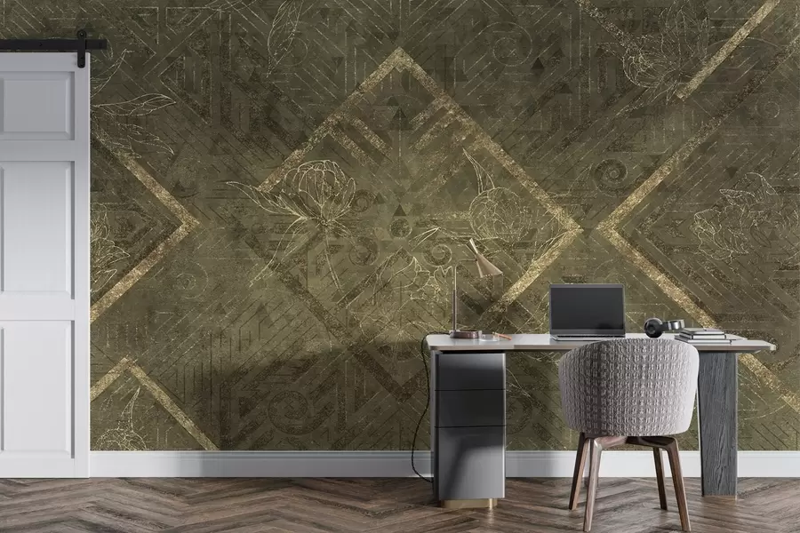 murales de pared Textura grunge con motivos florales w02079v1