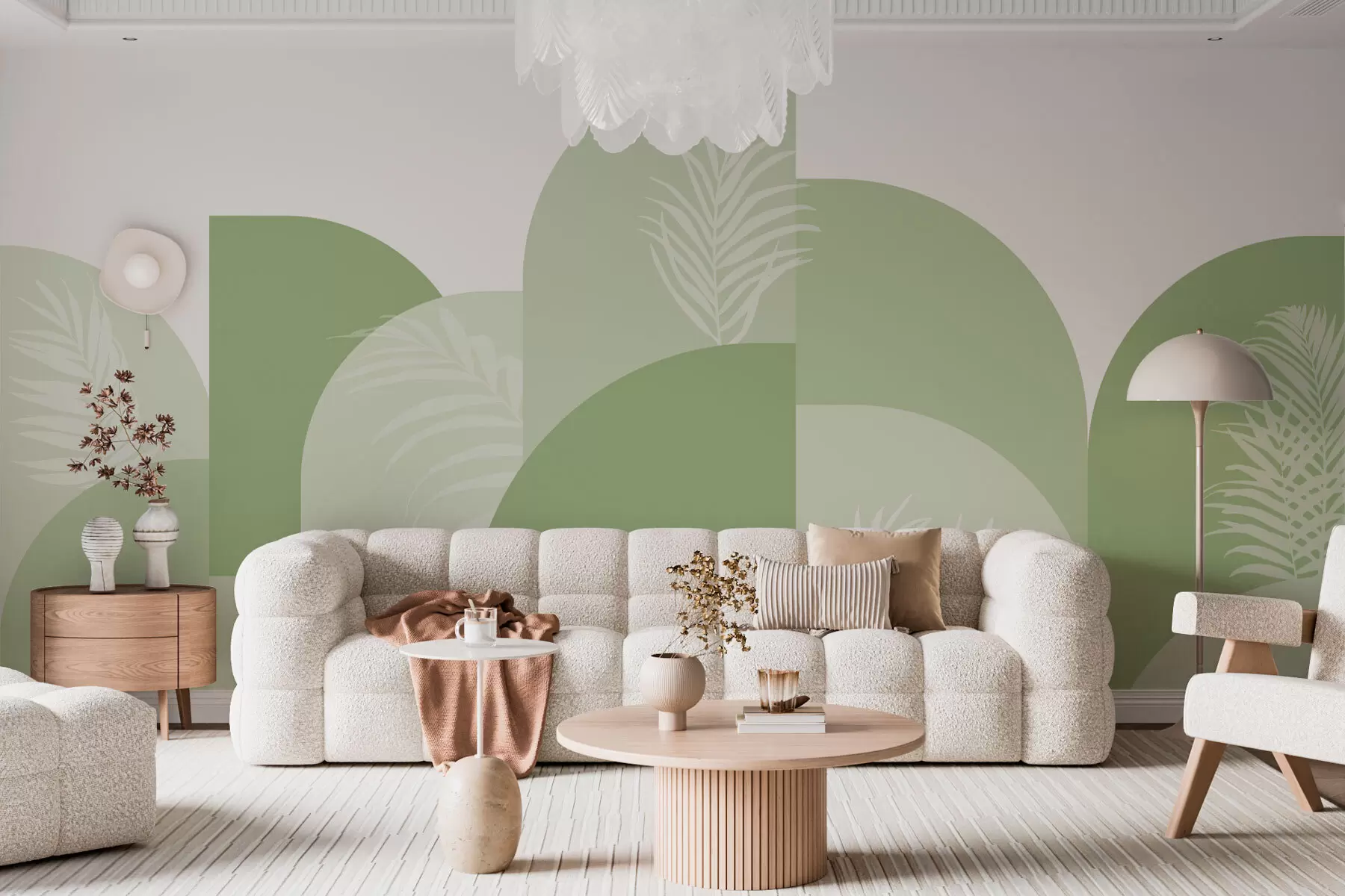 murales de pared Tendencia arcos con hojas tropicales color verde w02101v1