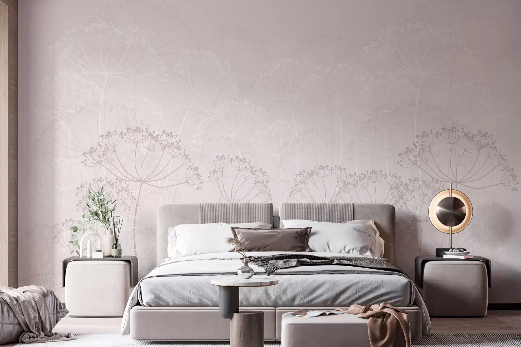 murales de pared Plantas frágiles minimalismo color rosa w02105