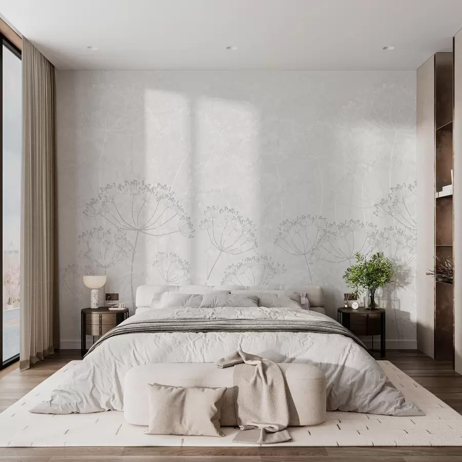 murales de pared Plantas frágiles con manchas minimalismo color gris w02108v2