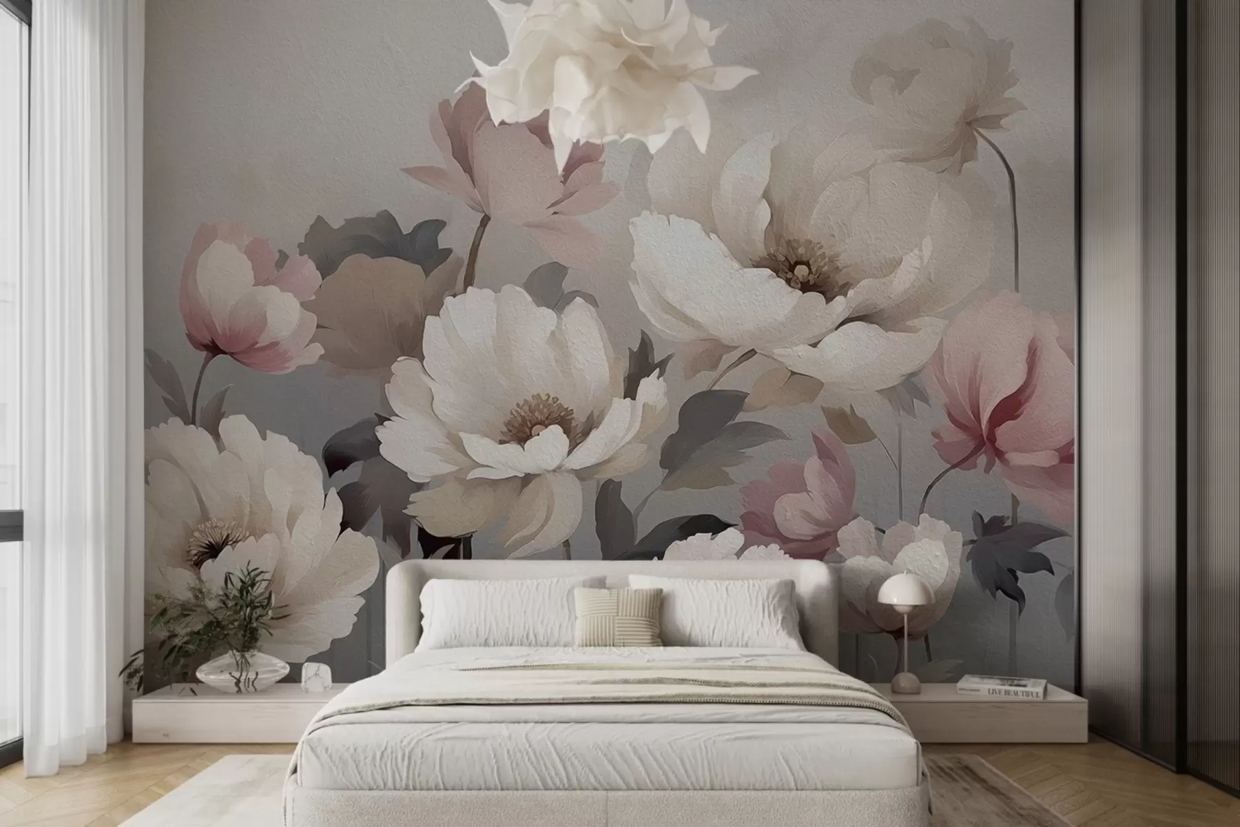 murales de pared Flores pintadas al óleo en la pared w02111