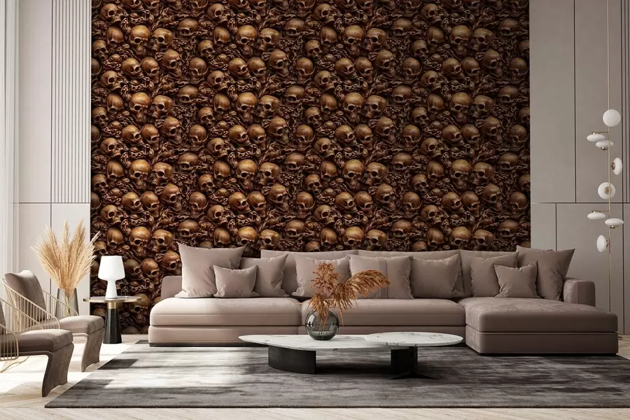 murales de pared Papel pintado con imitación de calaveras tridimensionales talladas en madera w02121