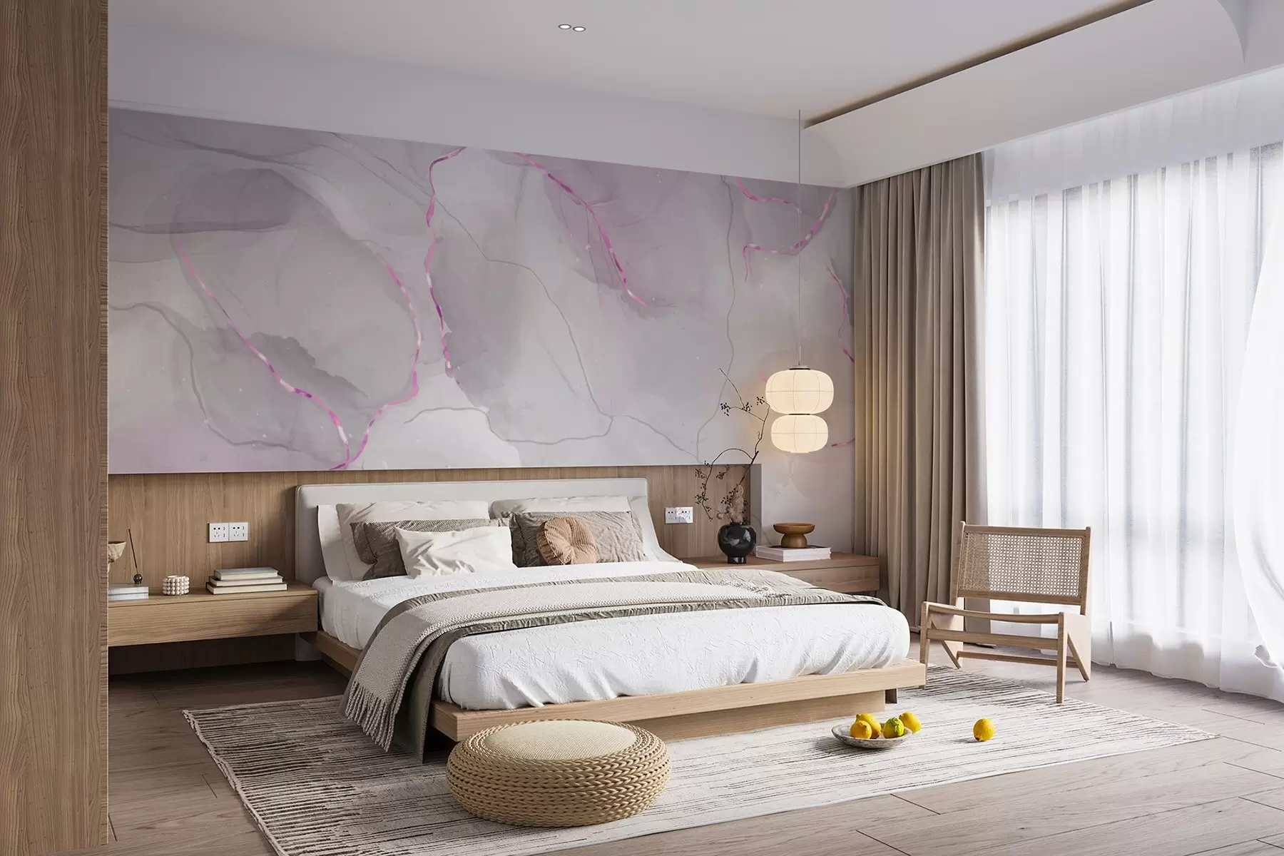murales de pared Suaves remolinos de tonos rosas y grises u80088v2