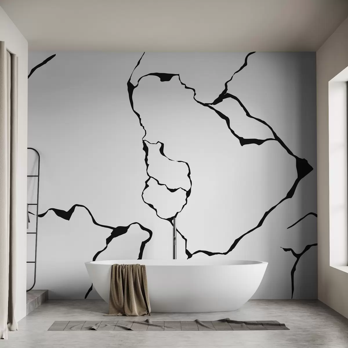 murales de pared Manchas, fondo blanco, línea de abstracción negra w02177