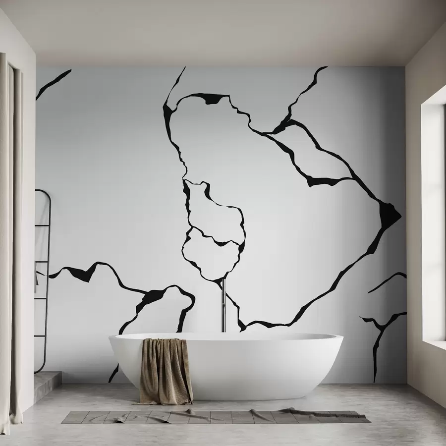 murales de pared Manchas, fondo blanco, línea de abstracción negra w02177