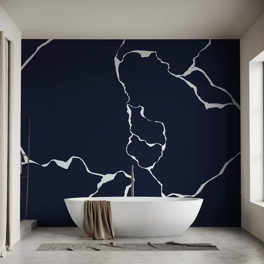 murales de pared Manchas, fondo azul, línea de abstracción blanca w02177v1