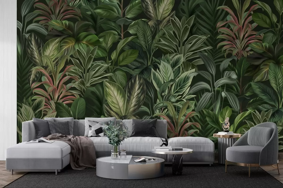 murales de pared Espeso follaje tropical verde w02126