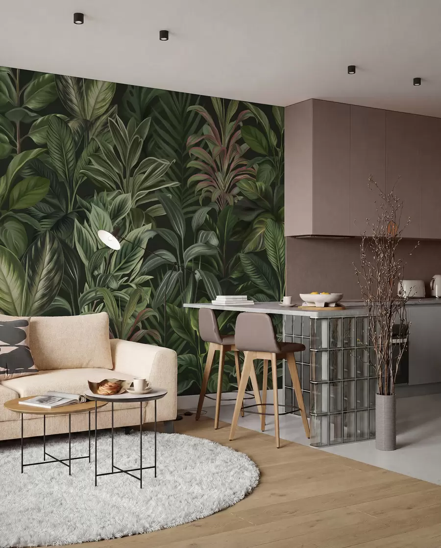 murales de pared Espeso follaje tropical verde w02126