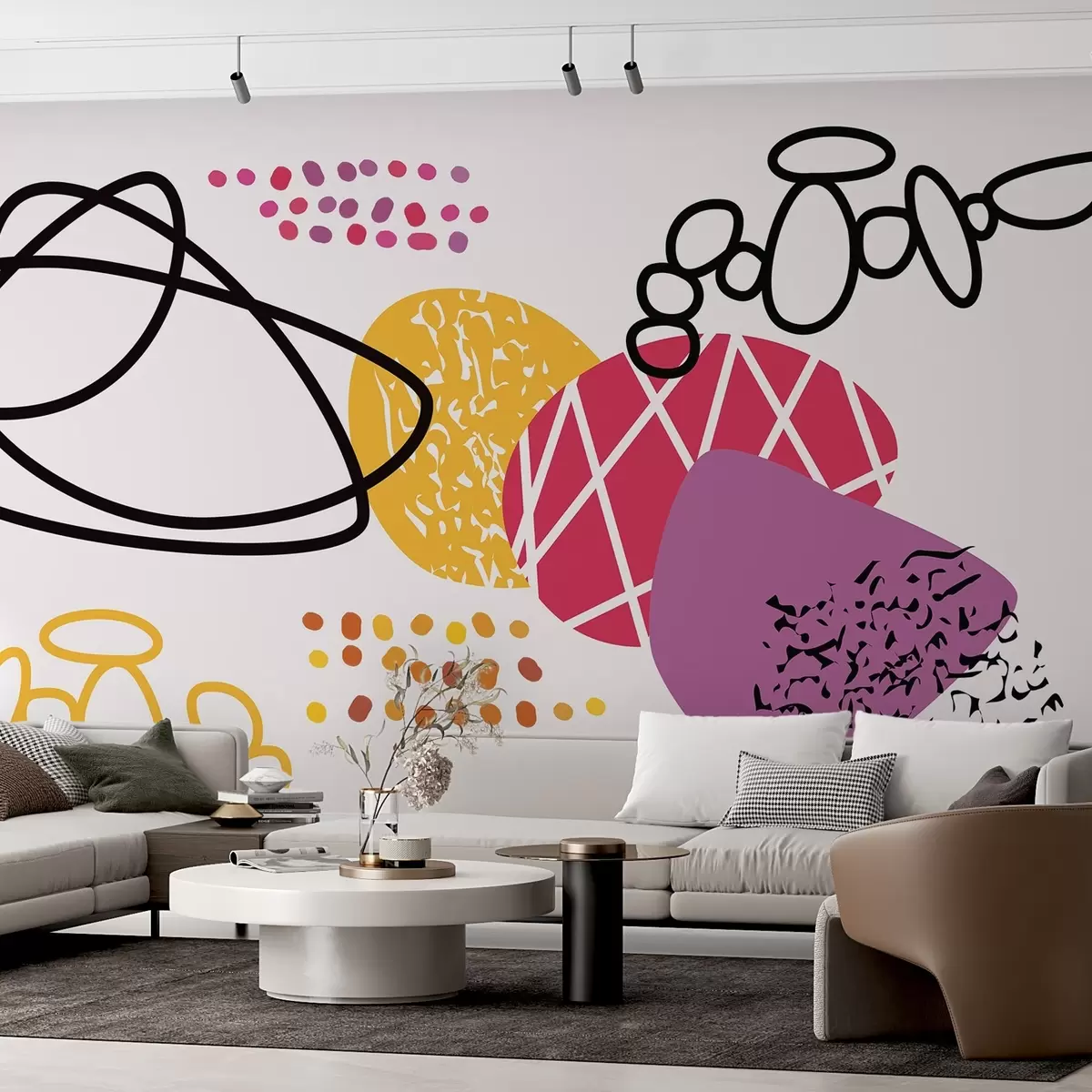 murales de pared Abstracción de formas de colores, amarillo, rosa, morado w02172