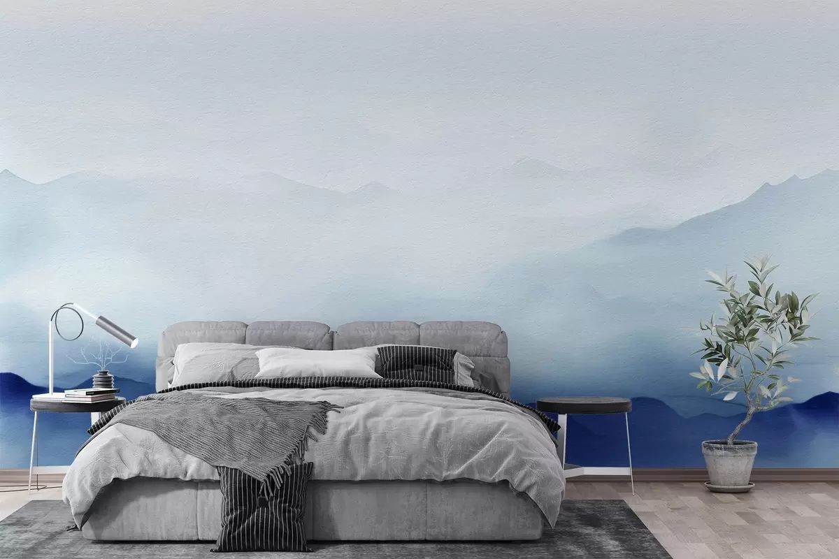 murales de pared Serenas montañas azules en suave niebla u97875
