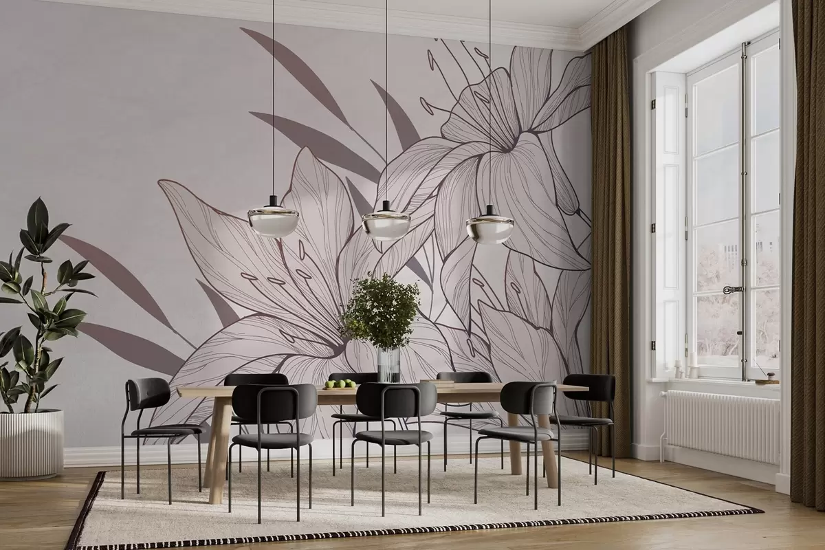 murales de pared grandes lirios rosas pintados w02204