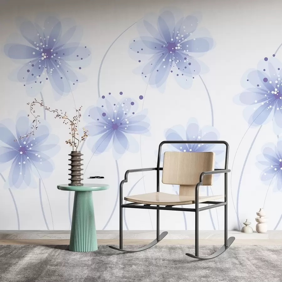 murales de pared delicadas flores azules pintadas w02207