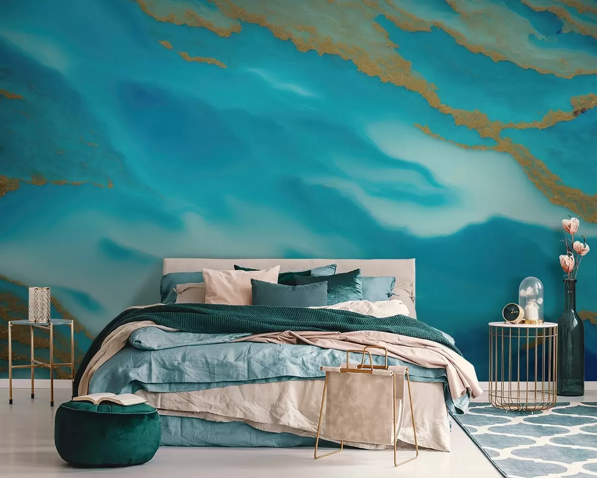 murales de pared Serenas olas de azul y beige u94110