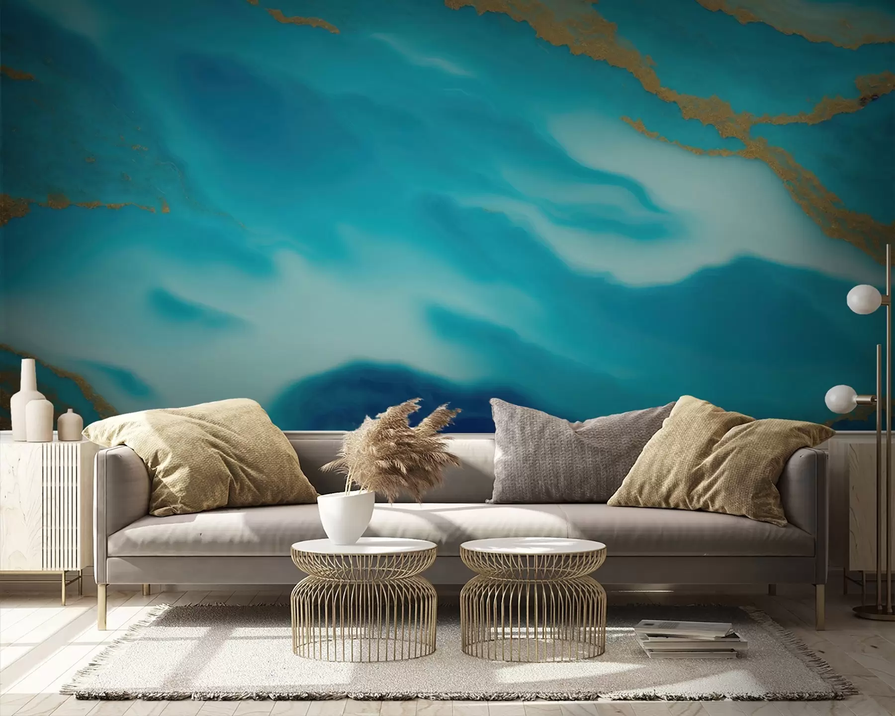 murales de pared Serenas olas de azul y beige u94110