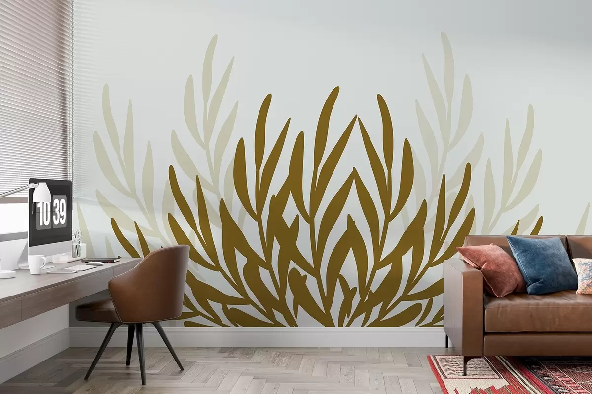 murales de pared Elegante diseño de follaje sobre un fondo suave w00696