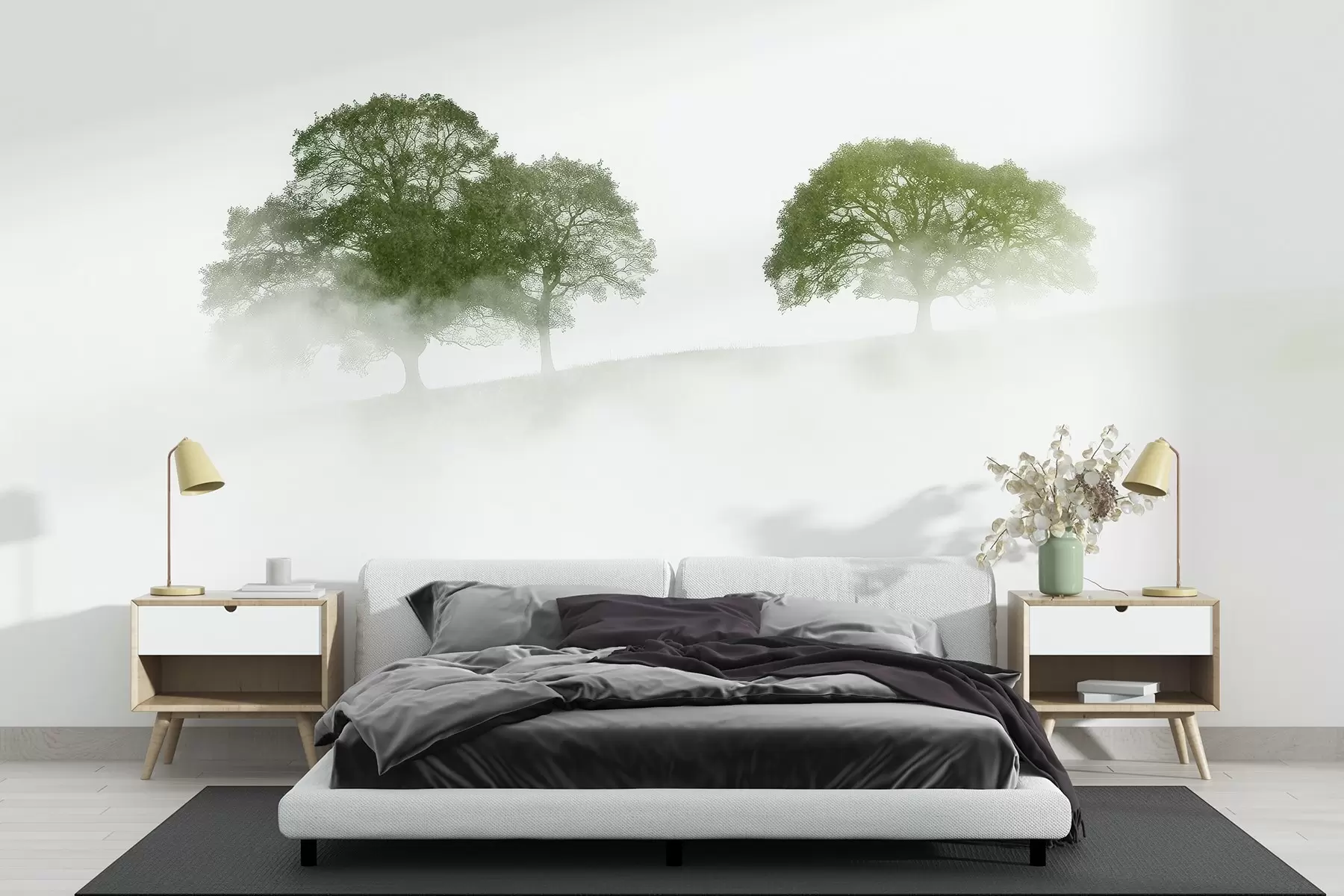 murales de pared Árboles en la colina, minimalismo, naturaleza, paleta de colores verdes  w02148v2