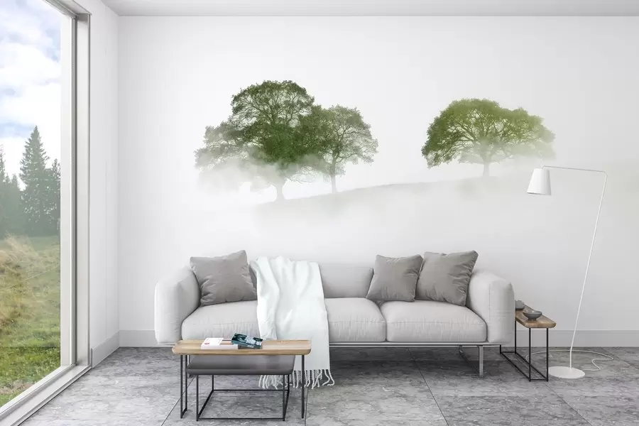 murales de pared Árboles en la colina, minimalismo, naturaleza, paleta de colores verdes  w02148v2
