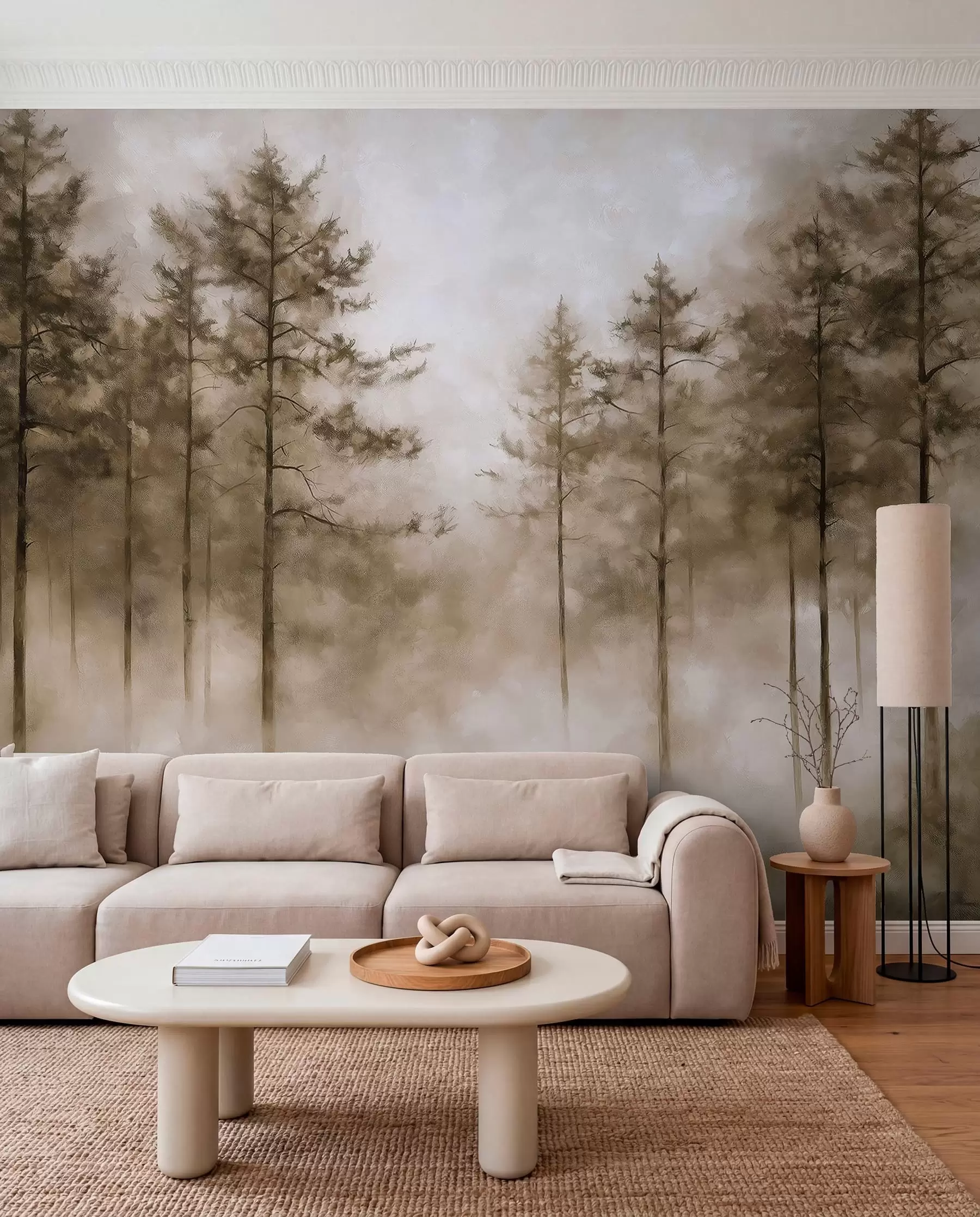 murales de pared Pinos en la bruma cálida w02149v1