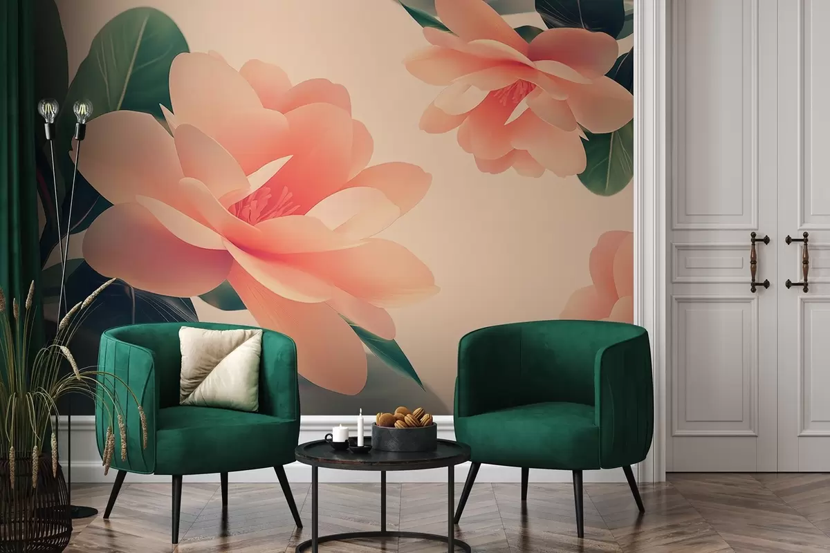 murales de pared Gardenias grandes de color rosa suave w02145