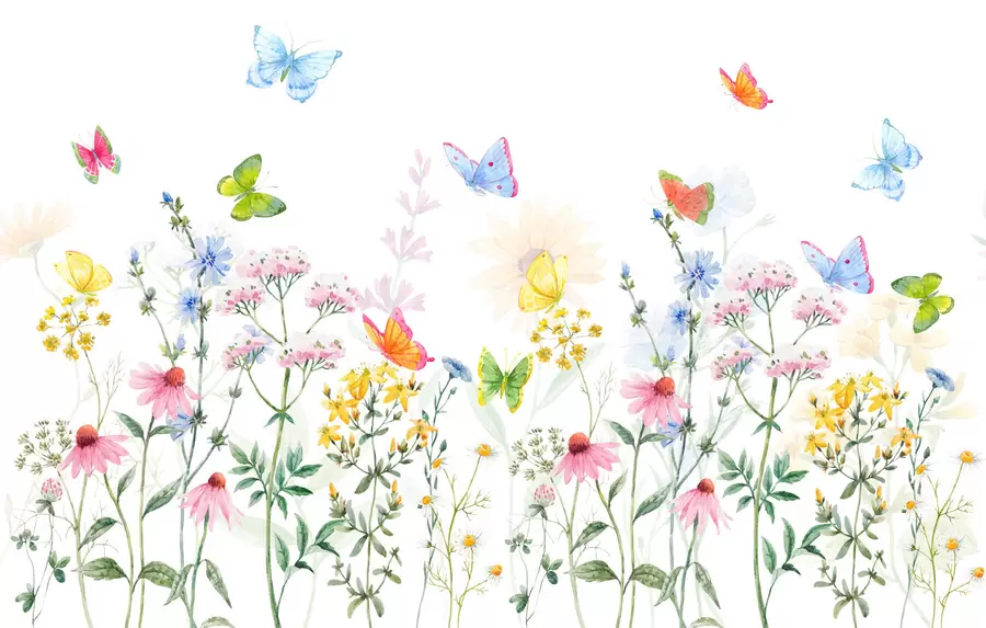 murales de pared Flores y plantas de colores y mariposas w02238