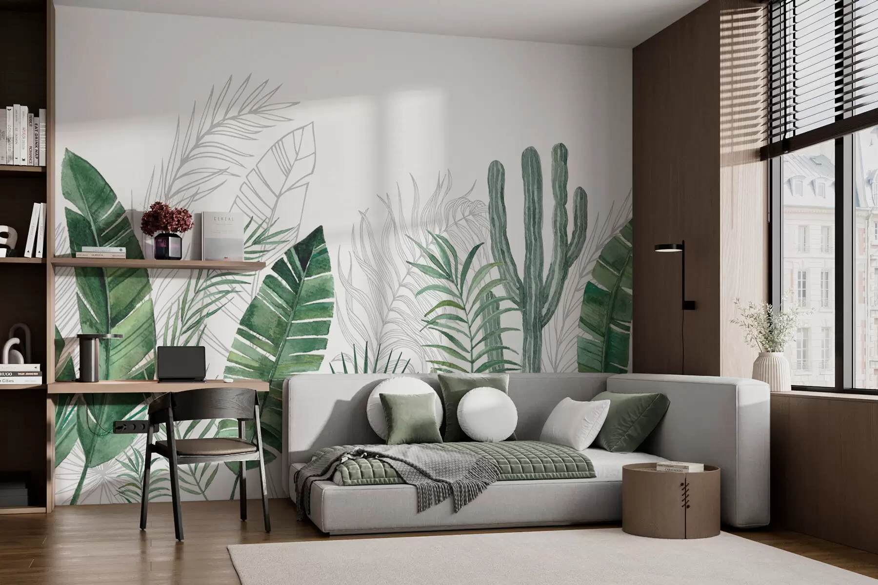 murales de pared Hojas tropicales nueva tendencia minimalista w02239