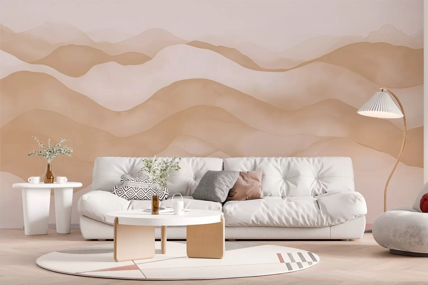 murales de pared Ondas abstractas de color beige que recuerdan a montañas w02196v1