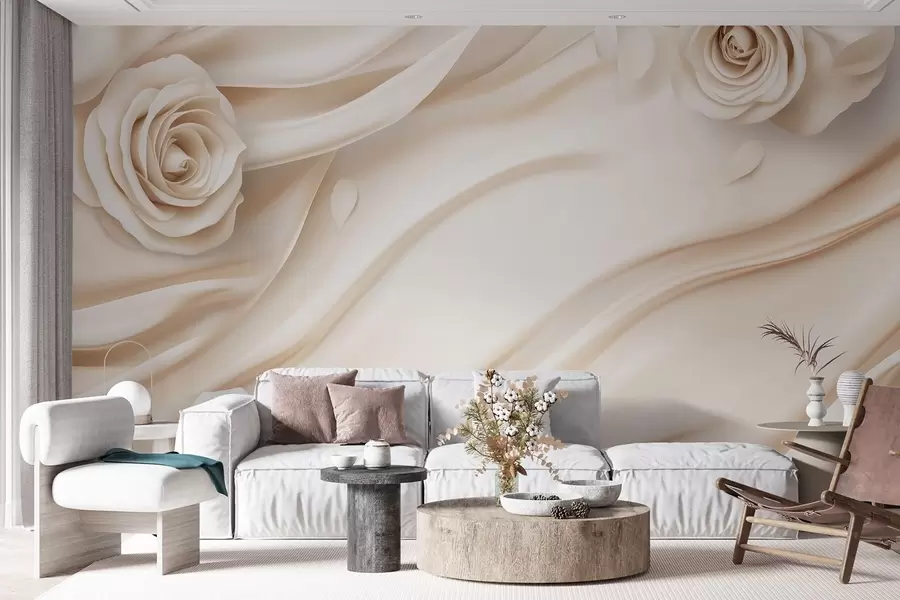 murales de pared Elegante fondo beige con rosas w02197