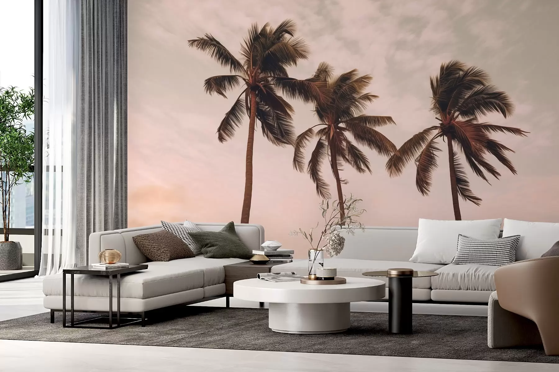 murales de pared Palmeras contra un cielo pastel w02229