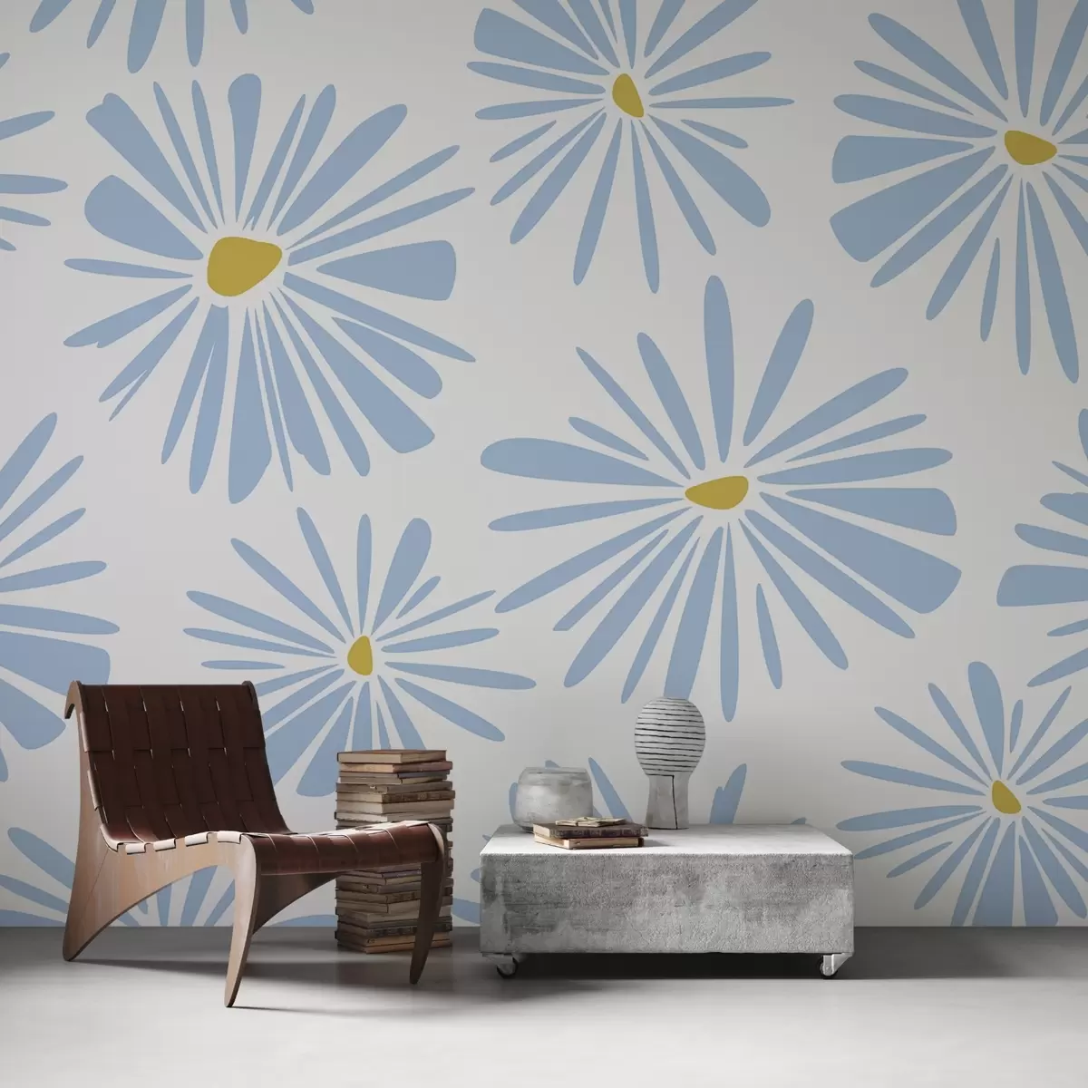 murales de pared Flores abstractas, color azul w02271v1