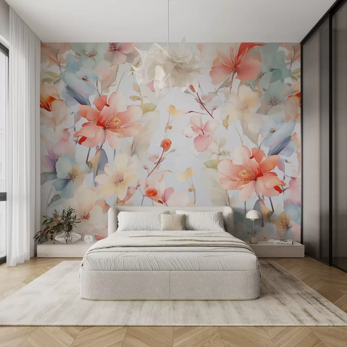 murales de pared Flores brillantes con efecto de desenfoque w02272
