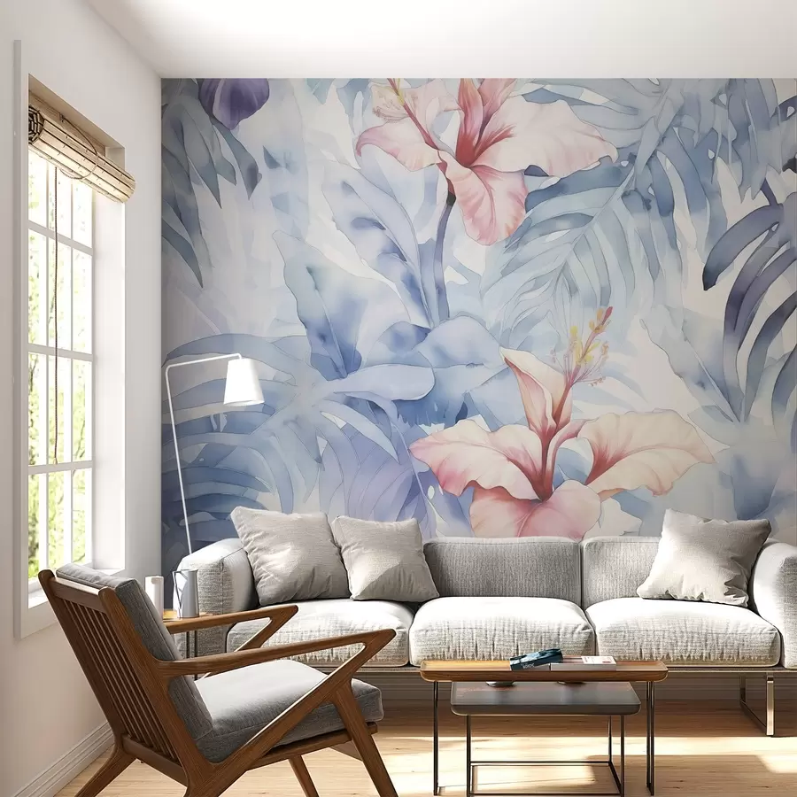 murales de pared Tropical hojas imitación de estilo borroso acuarela w02275