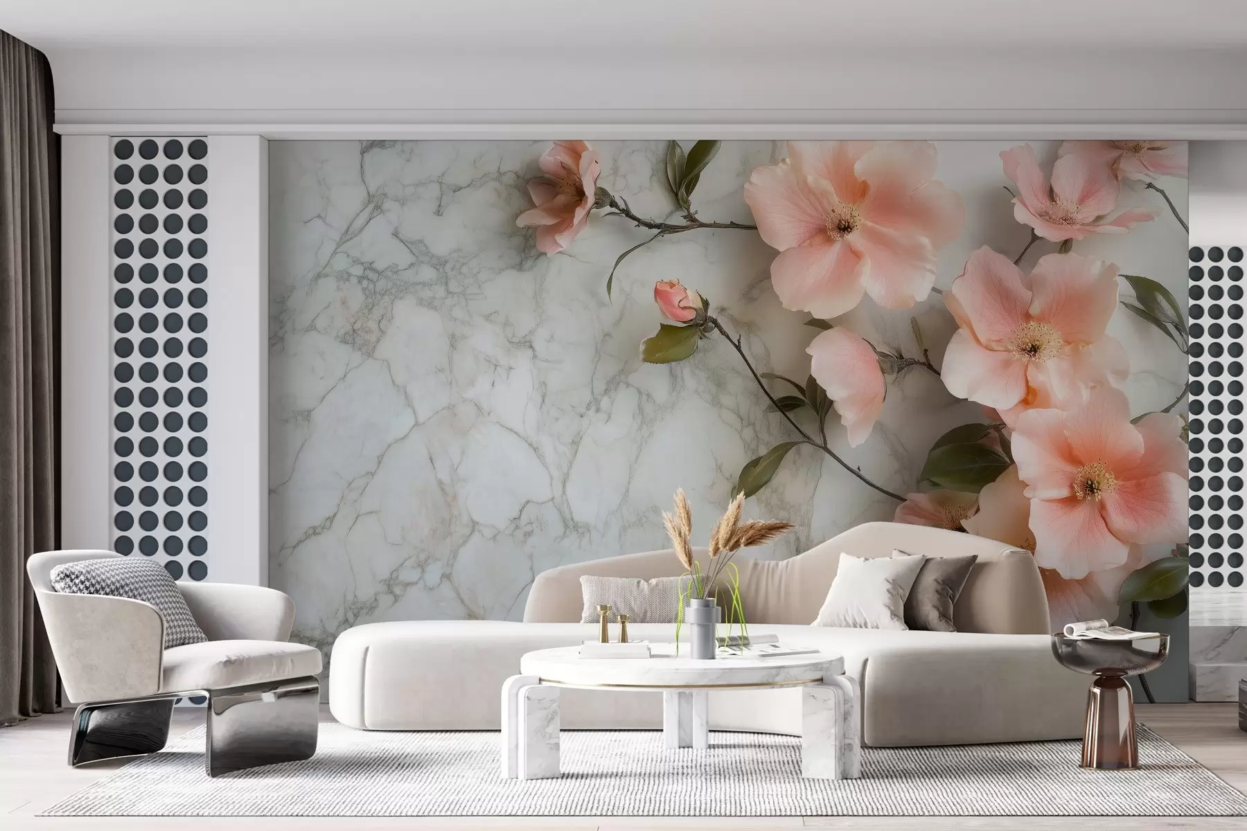 murales de pared Delicadas flores sobre fondo de imitación de mármol w02291