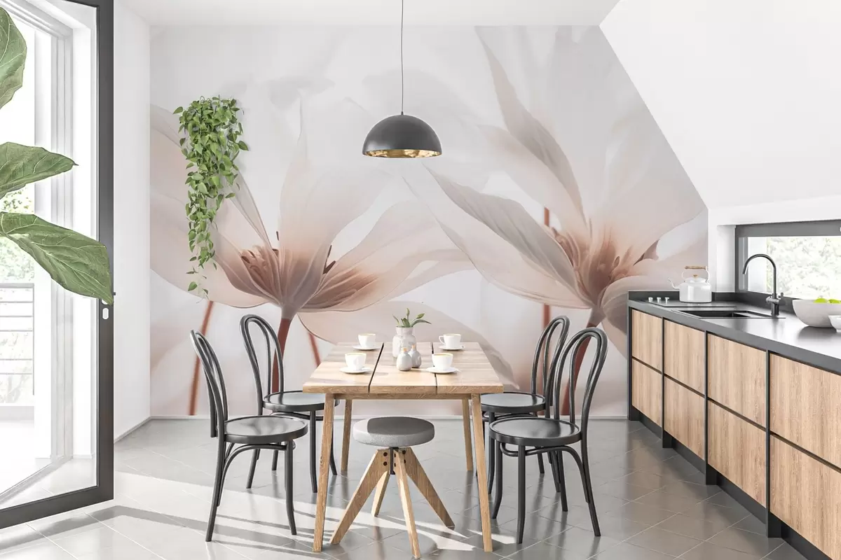 murales de pared Flores beige sobre fondo claro w02295