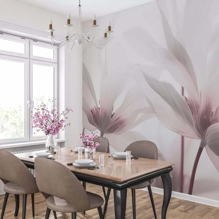 murales de pared Flores rosas sobre fondo claro w02295v1